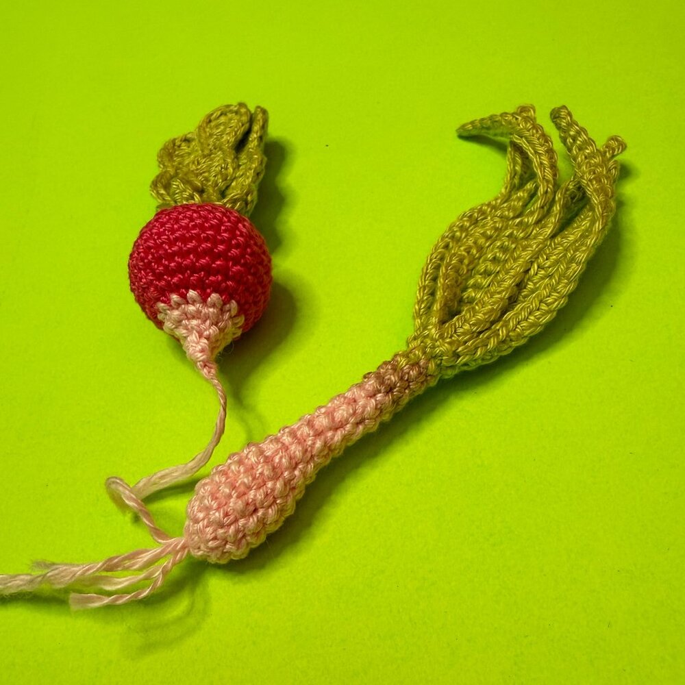 Handmade Crochet Vegetable Brooch Set – Unique Beet & Spring Onion Pins